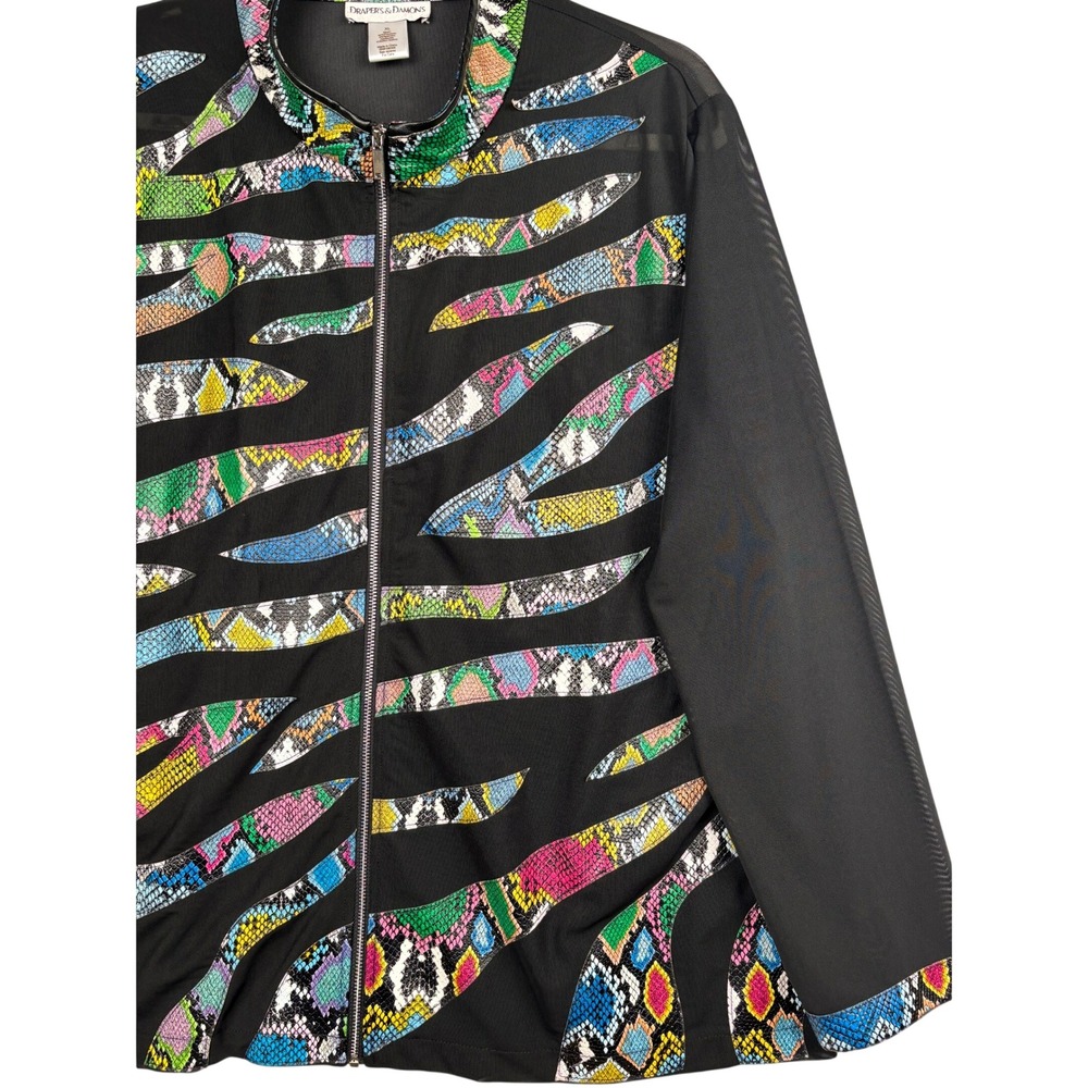 Draper's & Damon's Jacket Womens XL Snakeskin Print Sheer Mesh Zip Front